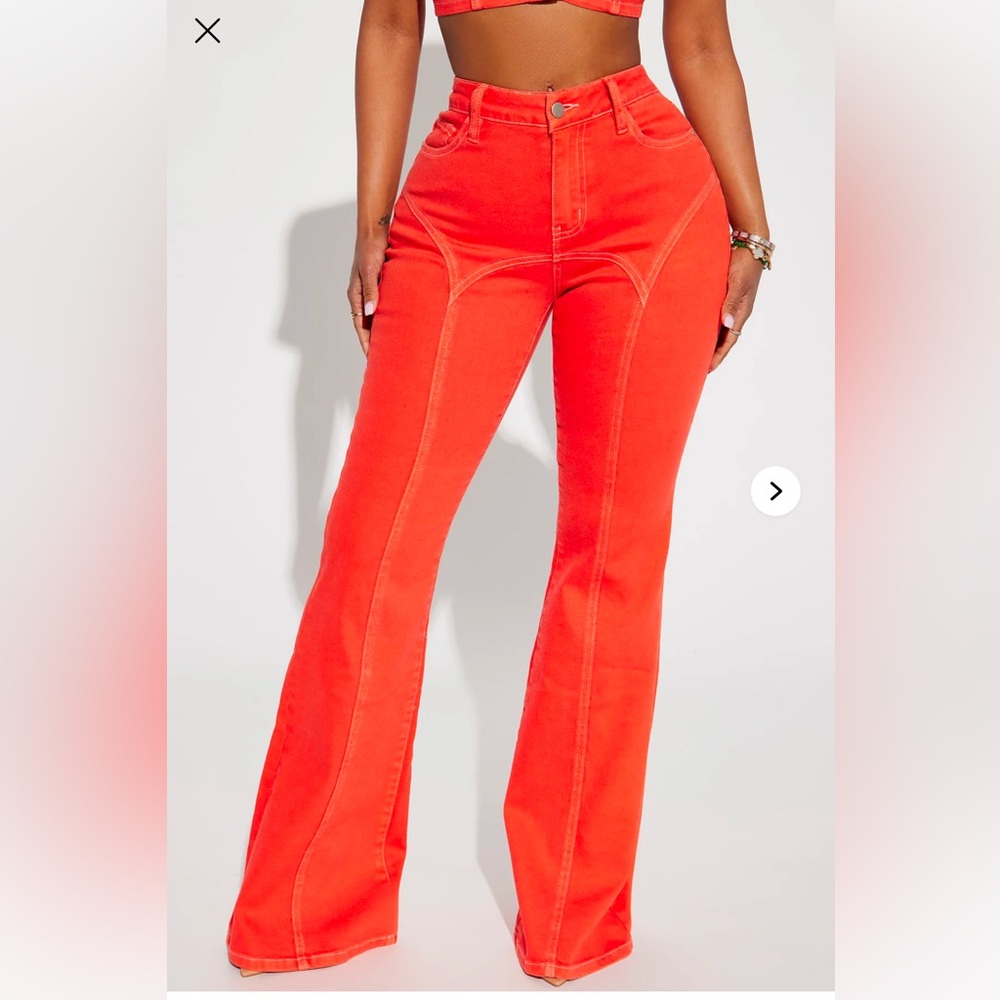 NWT Fashion Nova All Fired Up Mid Rise Flare Jean - Orange Size 20